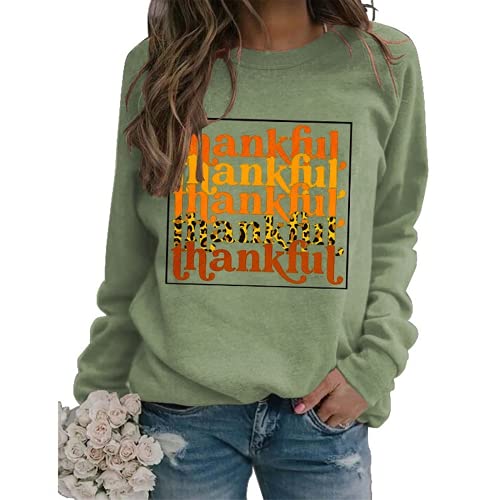 Sweat-shirt de remerciement pour femmes, manches longues, imprimé léopard, chemise de Thanksgiving graphique