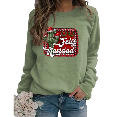 Women Feliz Navidad Sweatshirt Spanish Merry Christmas Cactus Shirt