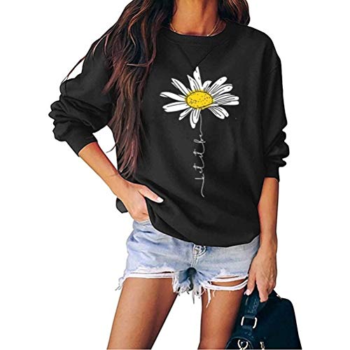 Women Daisy Graphic Sweatshirt Casual Loose Long Sleeve Fashion Tops