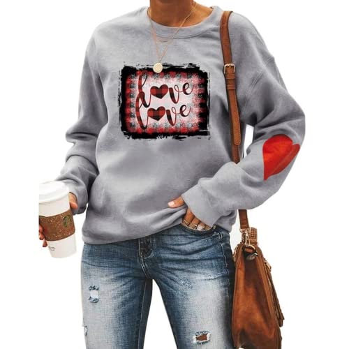 Buffalo Plaid Love Hearts Sweatshirt Women Valentines Day Shirts