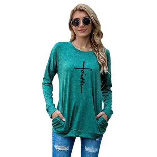 Chemise chrétienne pour femme à manches longues avec croix de foi