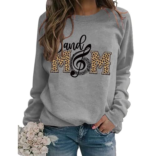 Women Band Mom Shirt Long Sleeve Leopard Graphic Sweatshirt