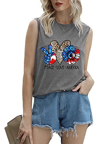 Débardeur tournesol pour femmes, chemise Peace Love America, drapeau américain