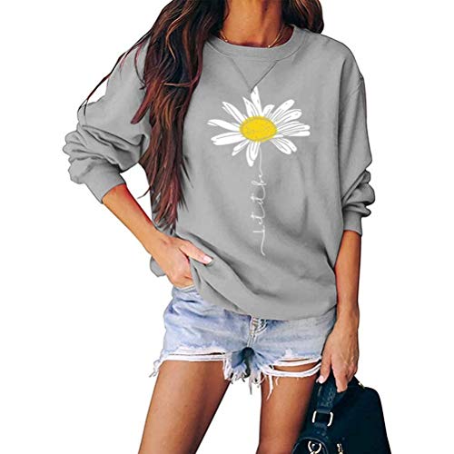 Women Daisy Graphic Sweatshirt Casual Loose Long Sleeve Fashion Tops