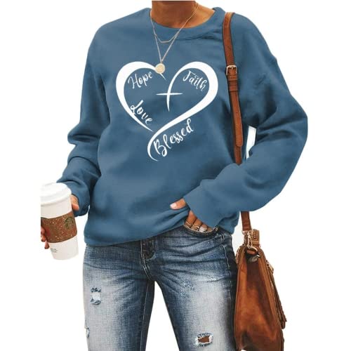 Christliches Herz Sweatshirt Damen Hoffnung Glaube Liebe Gesegnet Sweatshirt