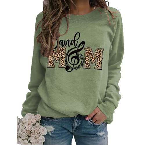 Women Band Mom Shirt Long Sleeve Leopard Graphic Sweatshirt