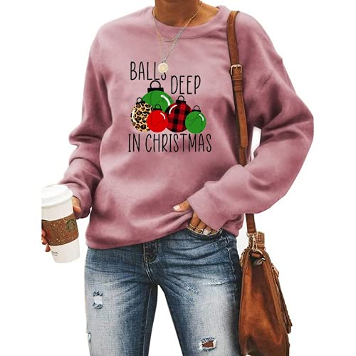 Sweat-shirt de Noël pour femmes, boules profondes, vêtements de noël amusants
