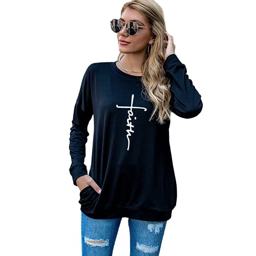 Chemise chrétienne pour femme à manches longues avec croix de foi