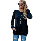 Chemise chrétienne pour femme à manches longues avec croix de foi
