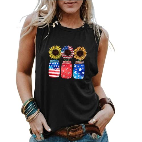 Débardeur patriotique pour femmes, pot de tournesols, chemise