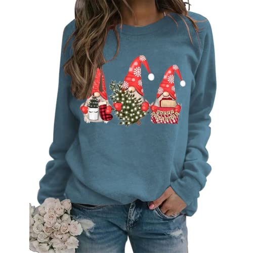 Sweat-shirt à manches longues pour femmes, Gnomes de noël, chemise d'arbre de noël