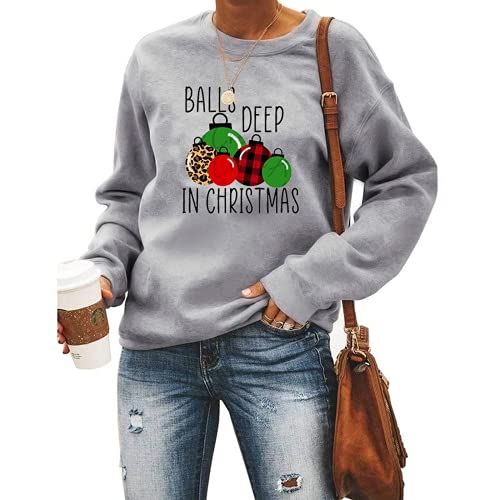 Sweat-shirt de Noël pour femmes, boules profondes, vêtements de noël amusants