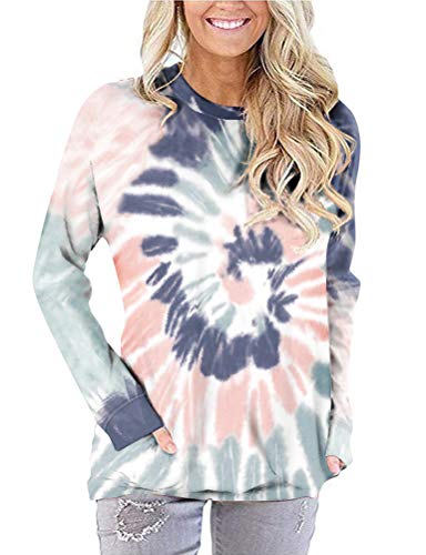 Women Fashion Long Sleeve Tie Dye Blouse with Pockets