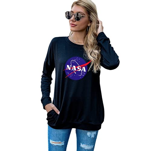 vintage NASA Gift Shirt Femmes NASA Space Blouse graphique à manches longues avec poches