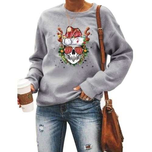 Sweat-shirt de Noël à manches longues pour femme, motif tête de mort, maman, père noël, graphique