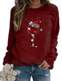 Sweat-shirt à manches longues pour femmes, verres à vin avec chapeau de père noël pour noël