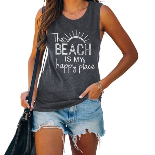 The Beach is My Happy Place Chemise sans manches pour femme Débardeur de plage d'été