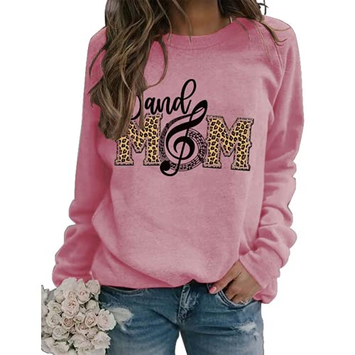 Women Band Mom Shirt Long Sleeve Leopard Graphic Sweatshirt