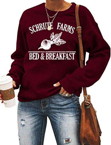 Women Long Sleeve Schrute Farms Red & Breakfast Sweatshirt