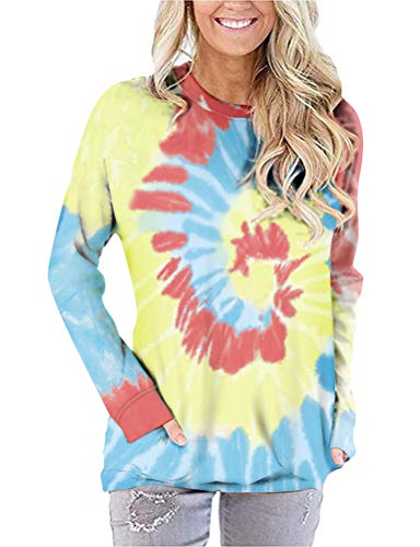 Women Fashion Long Sleeve Tie Dye Blouse with Pockets