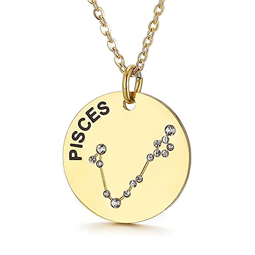 Collier pendentif Constellation plaqué or, horoscope, signe du zodiaque, breloques, pièces de monnaie réglables