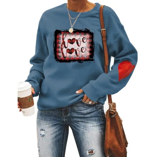 Buffalo Plaid Love Hearts Sweatshirt Women Valentines Day Shirts