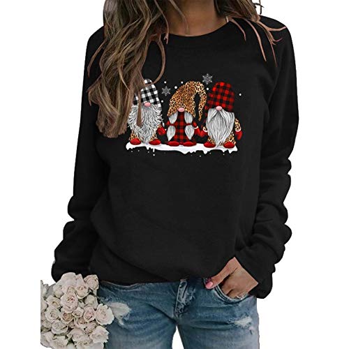 Sweat-shirt à manches longues pour femmes, à carreaux de buffle et léopard, sweat-shirt du père noël