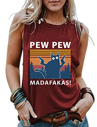 Femmes Pew Pew Madafakas Chemise Drôle Pew Pew Chat Chemise Femmes Débardeur Graphique