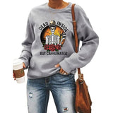 Dead Inside But Caffeinated Sunflower Women Long Sleeve Sweatshirt Skull Shirt for Women