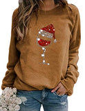 Sweat-shirt à manches longues pour femmes, verres à vin avec chapeau de père noël pour noël