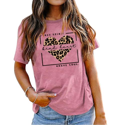 Frau Free Spirit Kind Heart Brave Soul Leopard Heart T-Shirt Frauen Grafik Shirt