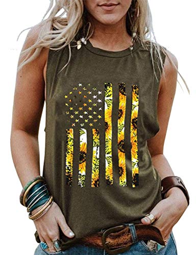 Débardeur patriotique pour femmes, tournesols, drapeau américain américain, 4 juillet, débardeur pour femmes