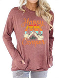 Women Happy Camper Long Sleeve Blouse with Pockets