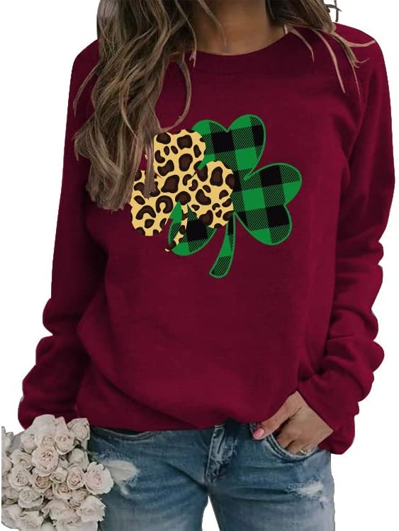 St. Patricks Day Sweatshirt Women Clover Shamrock Graphic Shirt