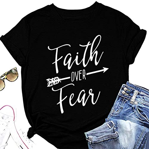 Women Faith Over Fear Shirt Religious Inspirational Christian T-Shirt