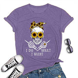 Women I Do What I Want Skull T-Shirt Sunflower Sunglasses Skull Shirt