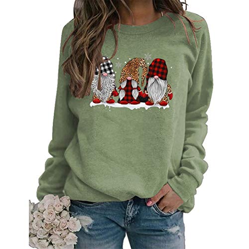 Sweat-shirt à manches longues pour femmes, à carreaux de buffle et léopard, sweat-shirt du père noël