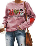 Women Long Sleeve Peace Love Snowman Sweatshirt Christmas Shirt