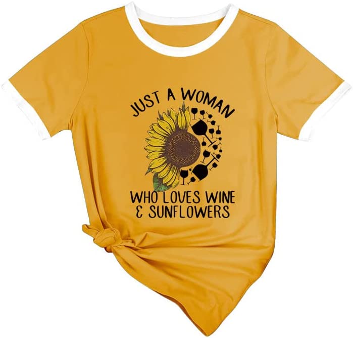 Wine Sunflower T-Shirt Just A Woman Who Loves Wine and Sunflowers Tees