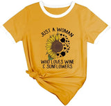 Wine Sunflower T-Shirt Just A Woman Who Loves Wine and Sunflowers Tees