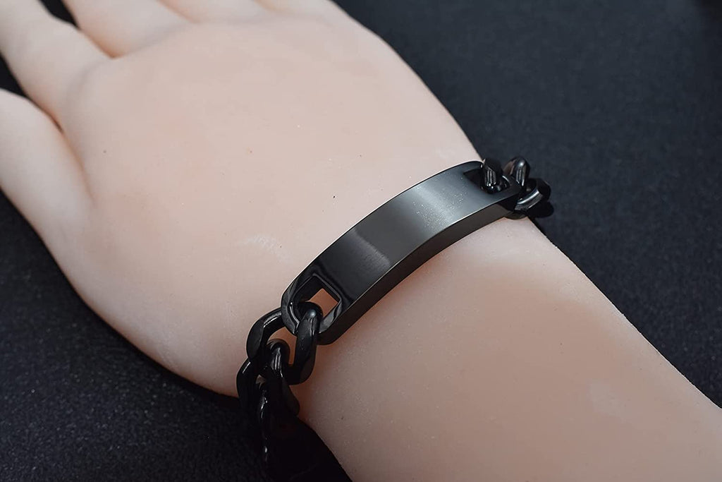 Personnalisez le bracelet de barre de nom d'identité gravé pour hommes en acier inoxydable, chaîne à maillons cubains, bracelets personnalisés avec fermoir à boucle magnétique