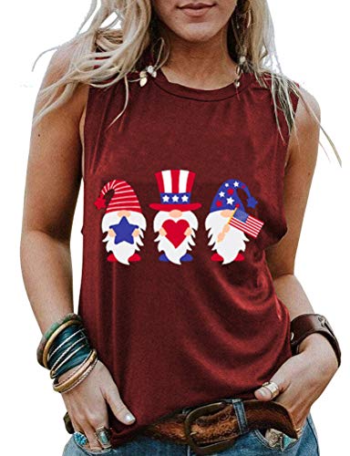 Femmes drapeau américain Gnomes amour coeur débardeur patriotique Gnomes chemise