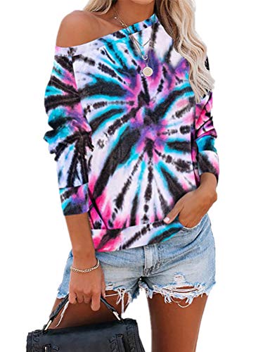 Sweat-shirt multicolore à manches longues et épaules dénudées pour femme