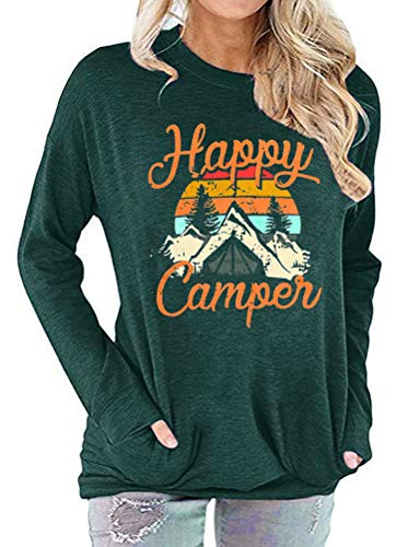 Women Happy Camper Long Sleeve Blouse with Pockets