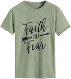 Women Faith Over Fear Shirt Religious Inspirational Christian T-Shirt