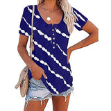 Women Casual Tie Dye Stripe T-Shirt Tunic Shirt with Buttons