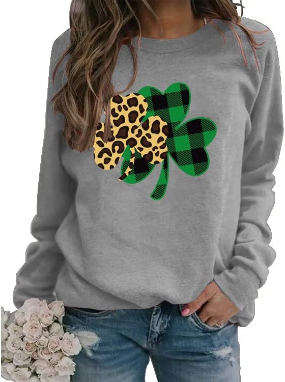 St. Patricks Day Sweatshirt Women Clover Shamrock Graphic Shirt