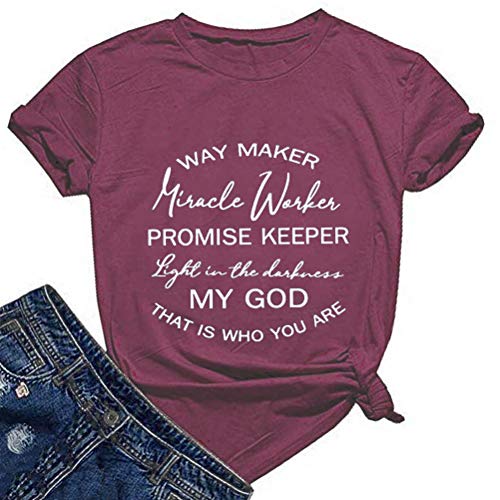 FZLYE Womens Way Maker Miracle Worker Promise Keeper Light in The Darkness My God T-Shirt Tank Graphic Tees Tops