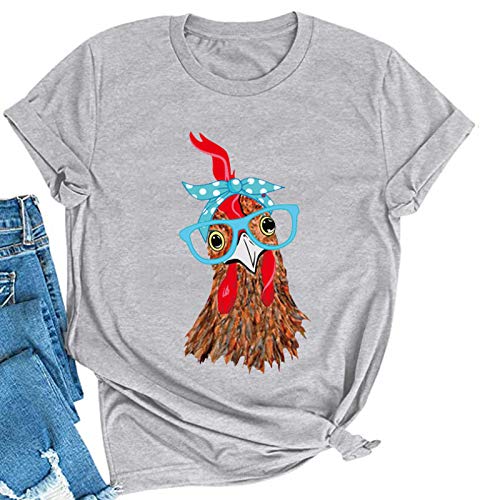 T-Shirt Bandana pour femmes, poulet avec lunettes, mignon poulet