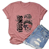 Women Messy Buns and Guns T-Shirt American Flag Skull Shirt